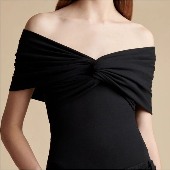Khaite NWT Cerise Women's Off-the-Shoulder Twisted Bodysuit Black Small $890 - Picture 7 of 13